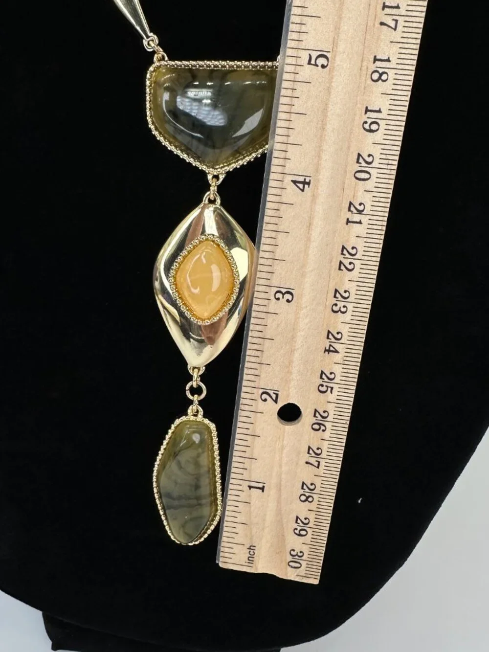 Charming Charlie Gold Tone Green Peach Statement Necklace